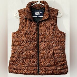 Lands End Down Puffer Vest Leopard Cheetah Print Petite